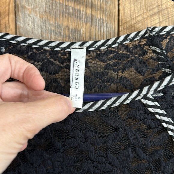 Emerald black lace and black white striped long sleeve shirt - Picture 2 of 5